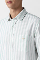 Men's Green Casual Striped Slim Fit Full Sleeves Shirt