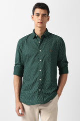 Men's Green Casual Printed Slim Fit Full Sleeves Shirt
