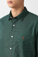Men's Green Casual Printed Slim Fit Full Sleeves Shirt