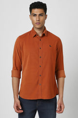 Men's Orange Casual Solid Slim Fit Full Sleeves Shirt