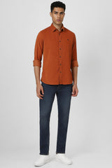 Men's Orange Casual Solid Slim Fit Full Sleeves Shirt