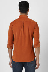 Men's Orange Casual Solid Slim Fit Full Sleeves Shirt