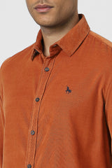 Men's Orange Casual Solid Slim Fit Full Sleeves Shirt
