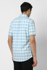 Men's Blue Casual Checkerd Slim Fit Half Sleeves Shirt