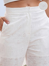 Women's White Casual Solid Regular Fit Trouser