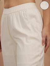 Women's Off White Casual Solid Straight Fit Trouser