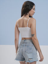 Women's White Ethnic Printed Regular Fit Sleeveless Top