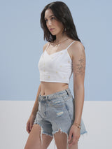 Women's White Ethnic Printed Regular Fit Sleeveless Top