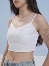 Women's White Ethnic Printed Regular Fit Sleeveless Top