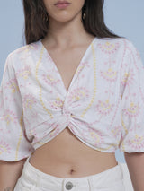 Women's White Printed Regular Fit Half Sleeves Top