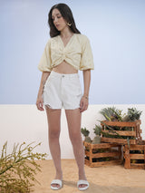 Women's Yellow Ethnic Printed Regular Fit Half Sleeves Top