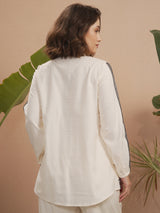 Women's Off White Ethnic Regular Fit Full Sleeves Top