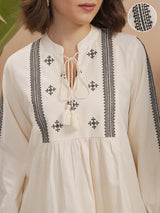 Women's Off White Ethnic Regular Fit Full Sleeves Top