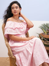 Women's Pink Ethnic Embroidered Regular Fit Sleeveless Dress