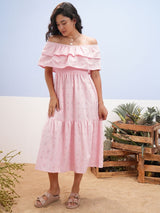 Women's Pink Ethnic Embroidered Regular Fit Sleeveless Dress