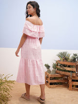 Women's Pink Ethnic Embroidered Regular Fit Sleeveless Dress