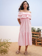 Women's Pink Ethnic Embroidered Regular Fit Sleeveless Dress