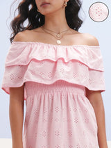 Women's Pink Ethnic Embroidered Regular Fit Sleeveless Dress