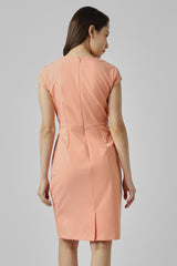 Women's Peach Solid Knee Length Formal Dress