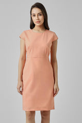 Women's Peach Solid Knee Length Formal Dress