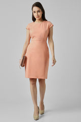 Women's Peach Solid Knee Length Formal Dress