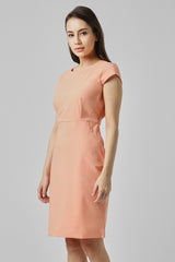 Women's Peach Solid Knee Length Formal Dress