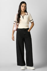 Women's Beige Textured Formal Stylized Neck Top