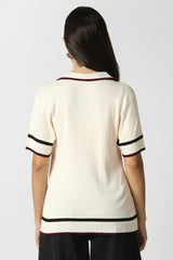 Women's Beige Textured Formal Stylized Neck Top