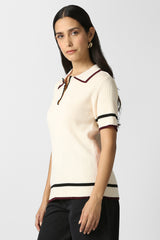 Women's Beige Textured Formal Stylized Neck Top