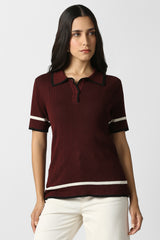 Women's Maroon Textured Formal Stylized Neck Top