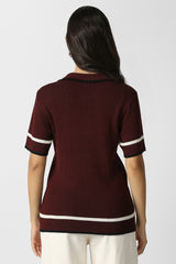 Women's Maroon Textured Formal Stylized Neck Top