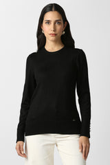 Women's Black Solid Casual Round Neck Top