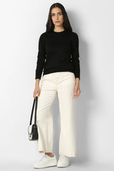 Women's Black Solid Casual Round Neck Top