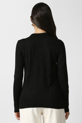 Women's Black Solid Casual Round Neck Top