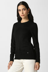 Women's Black Solid Casual Round Neck Top