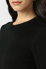 Women's Black Solid Casual Round Neck Top