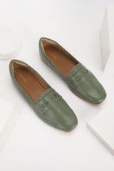 Women's Green Casual Self Design Loafers