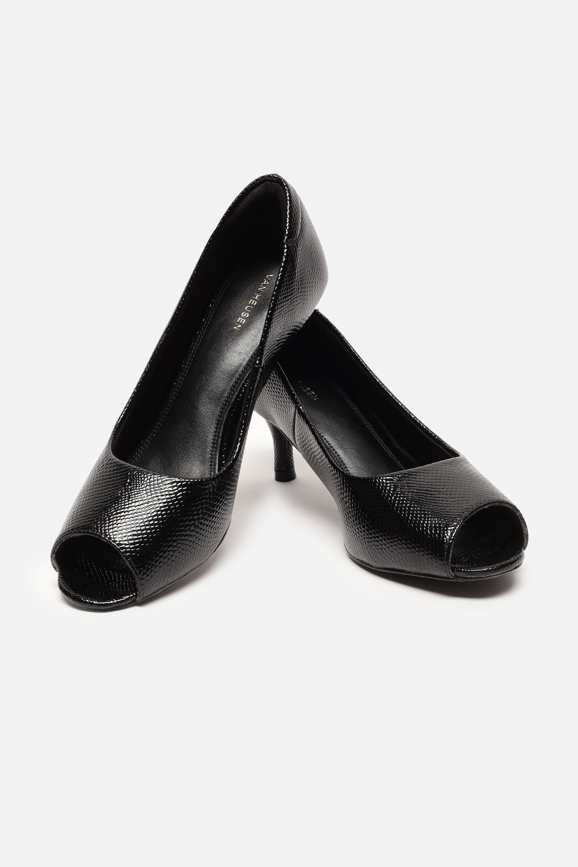 Women's Black Casual Textured Peep-Toes