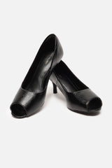 Women's Black Casual Textured Peep-Toes