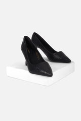 Women's Black Casual Textured Pump