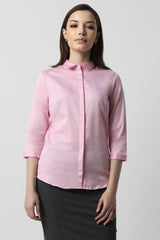 Women's Pink Solid Three Fourth Sleeves Formal Shirt