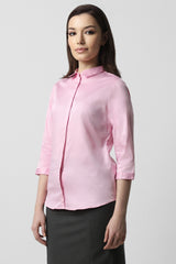 Women's Pink Solid Three Fourth Sleeves Formal Shirt