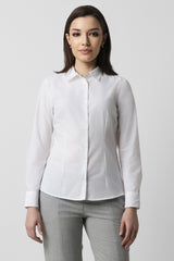 Women's White Solid Long Sleeves Formal Shirt