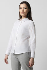 Women's White Solid Long Sleeves Formal Shirt