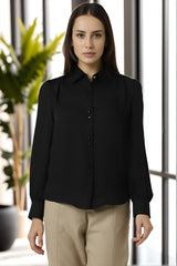 Women's Black Solid Long Sleeves Formal Shirt