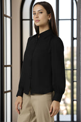 Women's Black Solid Long Sleeves Formal Shirt