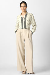 Women's Beige Print Long Sleeves Formal Shirt