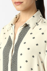 Women's Beige Print Long Sleeves Formal Shirt