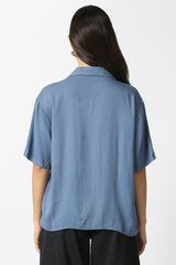 Women's Light Blue Solid Short Sleeves Casual Shirt