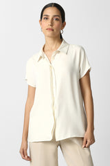 Women's Beige Solid Short Sleeves Formal Shirt